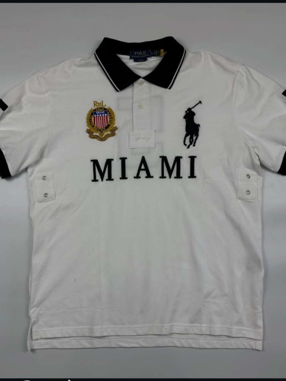 Ralph Lauren White Polo with Black Trim & Miami Embroidery
